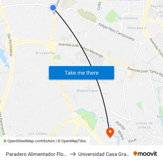 Paradero Alimentador Florida to Universidad Casa Grande map