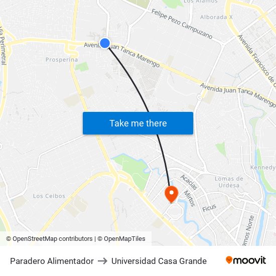 Paradero Alimentador to Universidad Casa Grande map