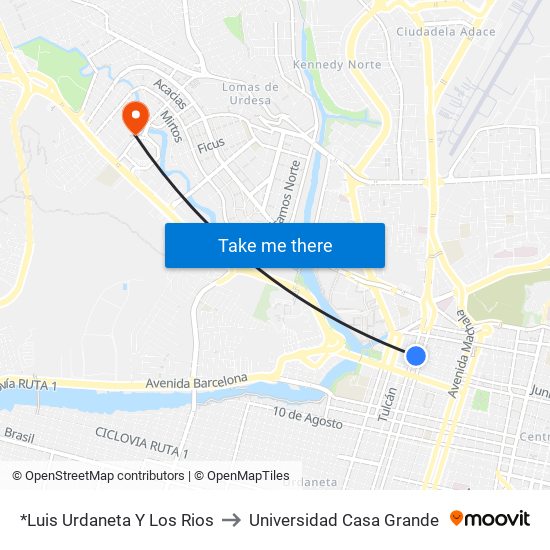 *Luis Urdaneta Y Los Rios to Universidad Casa Grande map