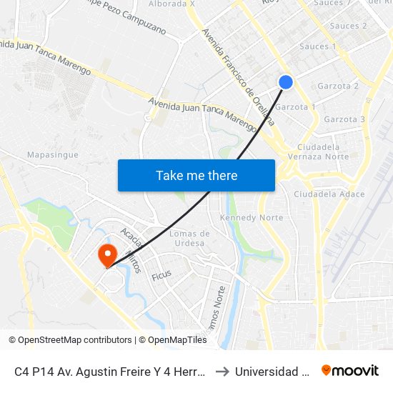 C4 P14 Av. Agustin Freire Y  4 Herradura 16 Ne(Puertovillamil) to Universidad Casa Grande map