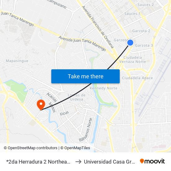 *2da Herradura 2 Northeast, 18 to Universidad Casa Grande map