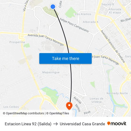 Estacion Linea 92 (Salida) to Universidad Casa Grande map