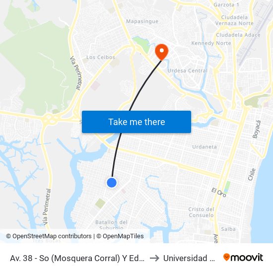 Av. 38 - So  (Mosquera Corral)   Y   Eduardo Piug Aroseme (S21) to Universidad Casa Grande map