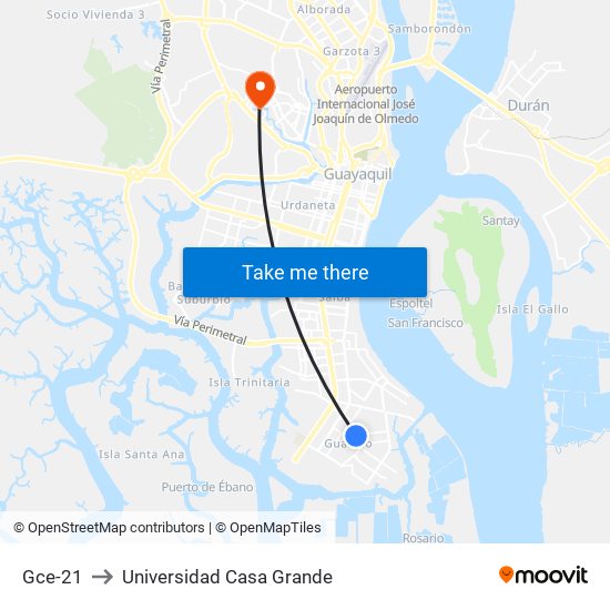 Gce-21 to Universidad Casa Grande map