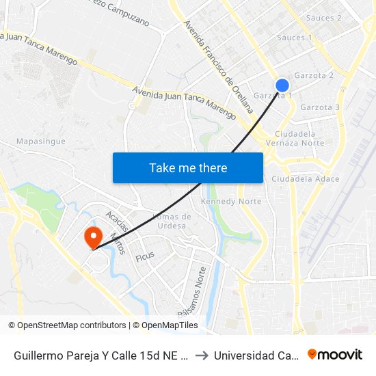 Guillermo Pareja Y  Calle 15d NE (Alejandro Idrovo) to Universidad Casa Grande map