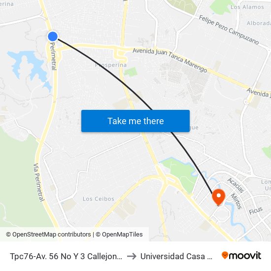 Tpc76-Av. 56 No Y 3 Callejon 18g No to Universidad Casa Grande map