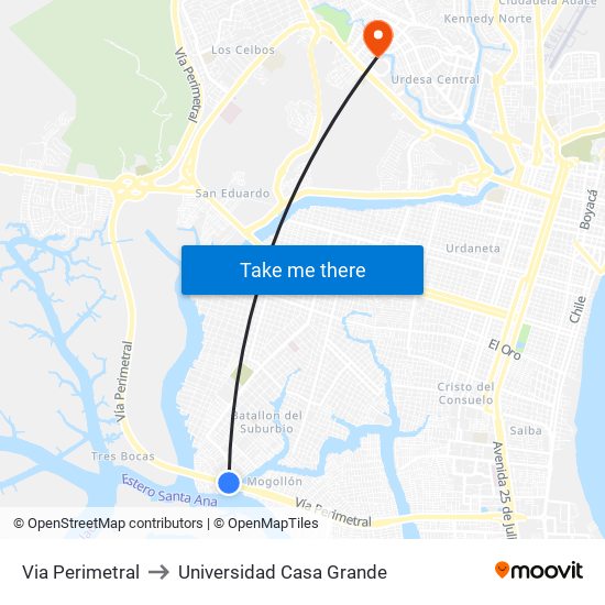 Via Perimetral to Universidad Casa Grande map