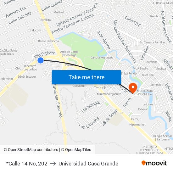 *Calle 14 No, 202 to Universidad Casa Grande map