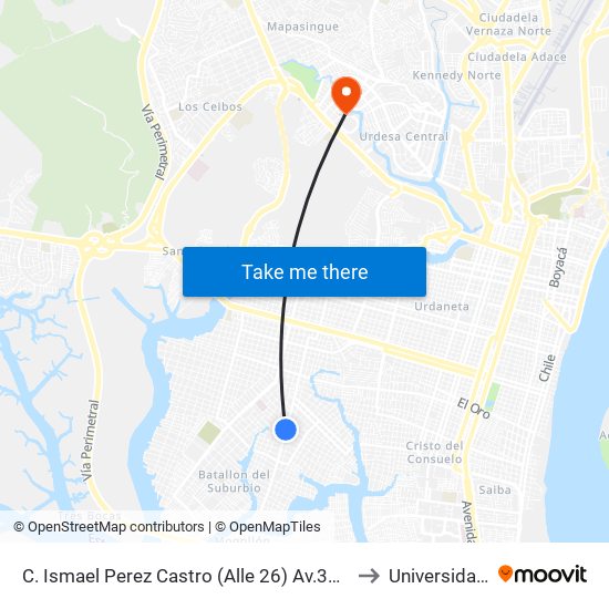 C. Ismael Perez Castro (Alle 26) Av.34 - C. Julio Jaramillo Laurido (Calle 37) (S 70) to Universidad Casa Grande map