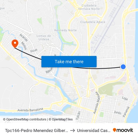 Tpc166-Pedro Menendez Gilber Y Calle 11a NE to Universidad Casa Grande map