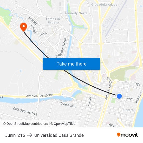 Junín, 216 to Universidad Casa Grande map