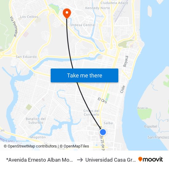 *Avenida Ernesto Alban Mosquera to Universidad Casa Grande map
