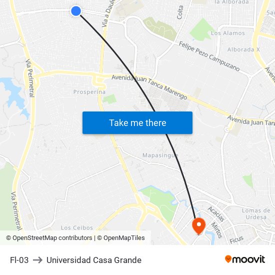 Fl-03 to Universidad Casa Grande map