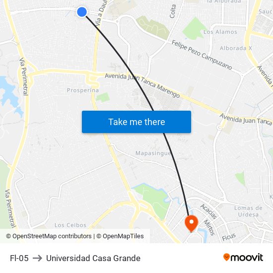 Fl-05 to Universidad Casa Grande map