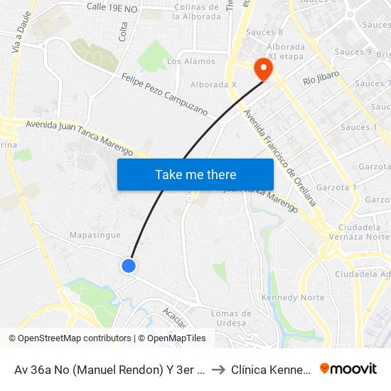 Av 36a No (Manuel Rendon) Y 3er Callejon 12a (3er Cj. 12a to Clínica Kennedy Alborada map