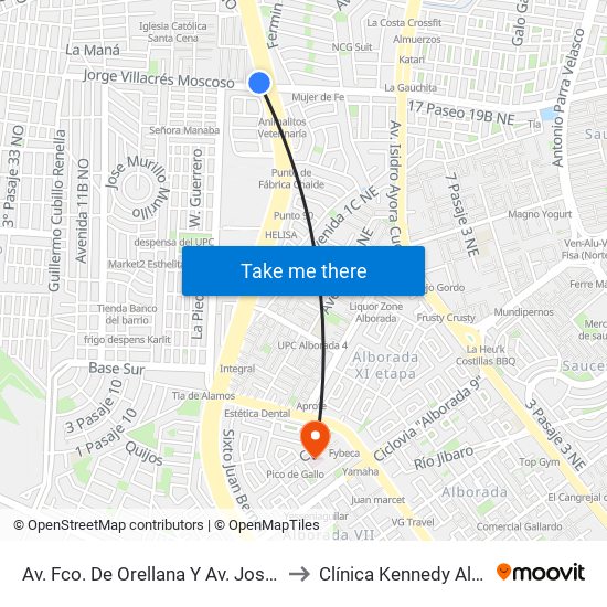 Av. Fco. De Orellana  Y  Av. José Tamayo to Clínica Kennedy Alborada map