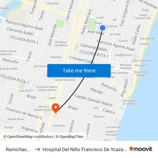 Rumichaca, 903 to Hospital Del Niño Francisco De Ycaza Bustamante map