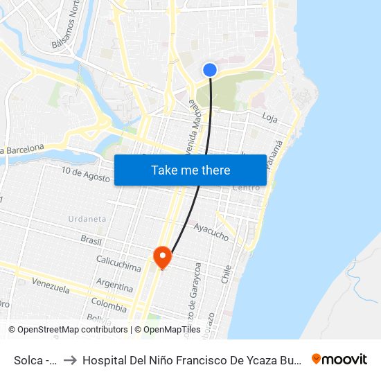 Solca - 05 to Hospital Del Niño Francisco De Ycaza Bustamante map