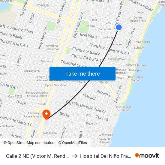 Calle 2 NE (Victor M. Rendon)  Y Av. 8 NE  (Baquerizo Moreno) to Hospital Del Niño Francisco De Ycaza Bustamante map
