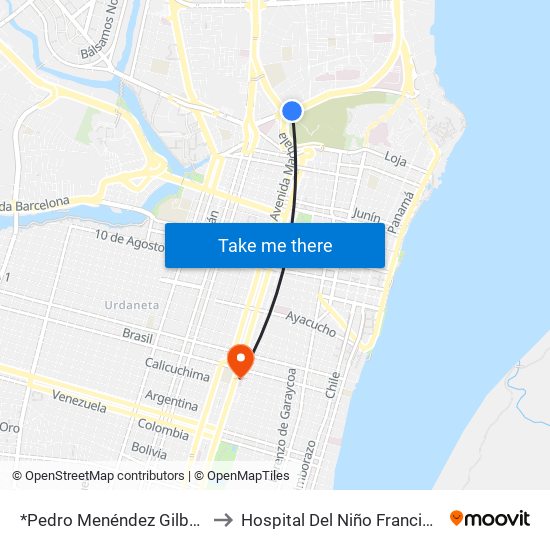 *Pedro Menéndez Gilbert Y De La Democracia. to Hospital Del Niño Francisco De Ycaza Bustamante map