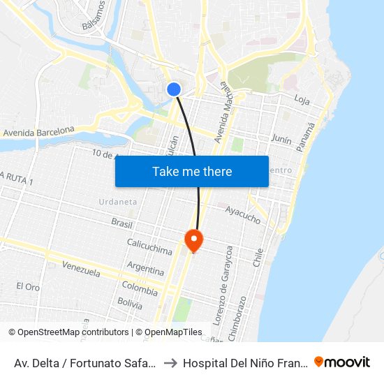 Av. Delta / Fortunato Safadi  Y  4to Callejon 8 No (O ´Leary) to Hospital Del Niño Francisco De Ycaza Bustamante map