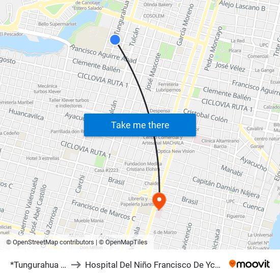 *Tungurahua Y Velez to Hospital Del Niño Francisco De Ycaza Bustamante map