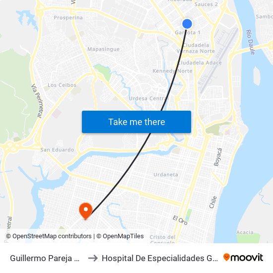 Guillermo Pareja Y  2do Callejon 15e N-E to Hospital De Especialidades Guayaquil ""Dr. Abel Gilbert Pontón"" map