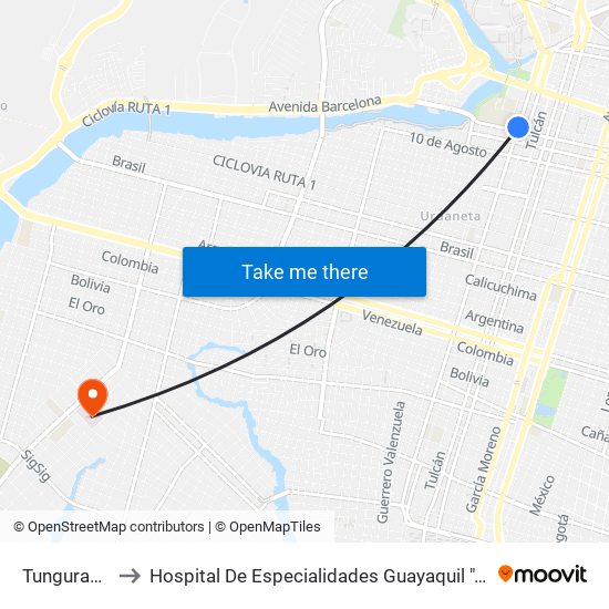 Tungurahua, 817 to Hospital De Especialidades Guayaquil ""Dr. Abel Gilbert Pontón"" map