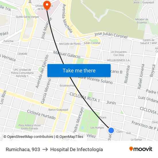 Rumichaca, 903 to Hospital De Infectología map