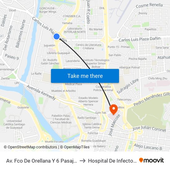 Av. Fco De Orellana  Y 6 Pasaje 9 No to Hospital De Infectología map