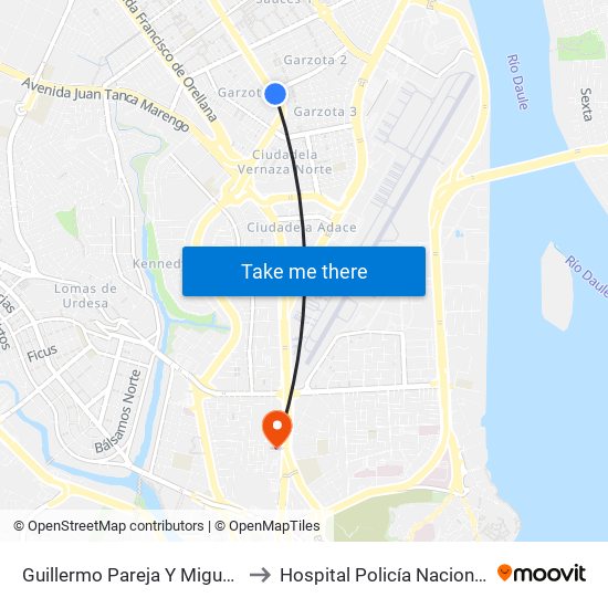 Guillermo Pareja Y  Miguel Angel Jijon to Hospital Policía Nacional Guayaquil map