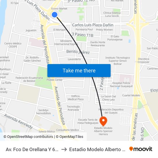 Av. Fco De Orellana  Y  6to Pasaje 9 No to Estadio Modelo Alberto Spencer Herrera map