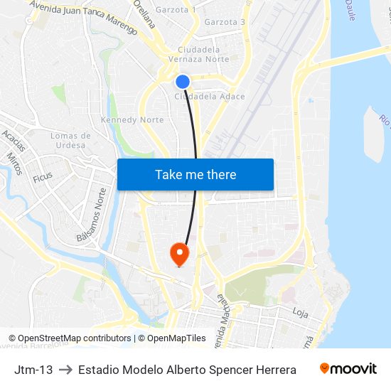 Jtm-13 to Estadio Modelo Alberto Spencer Herrera map