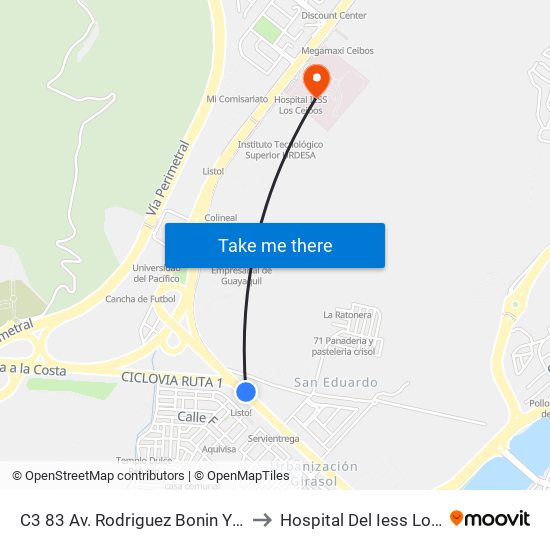C3 83 Av. Rodriguez Bonin Y Calle 2a So to Hospital Del Iess Los Ceibos map