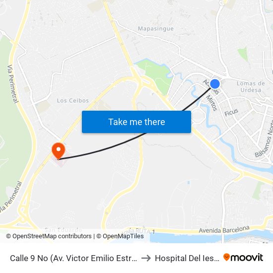 Calle 9 No (Av. Victor Emilio Estrada) Y Av 32 No (Ilanes) to Hospital Del Iess Los Ceibos map