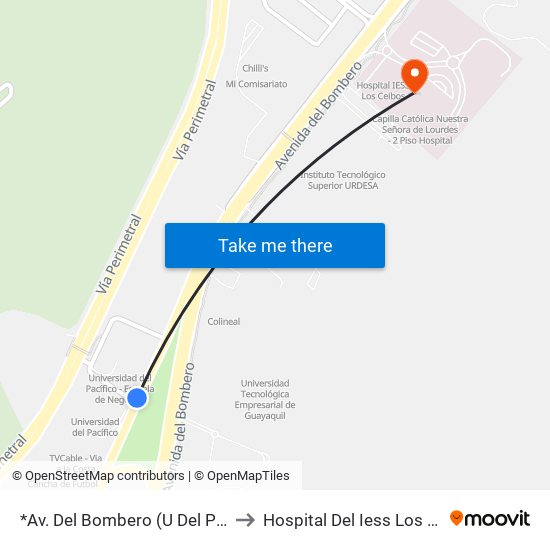 *Av. Del Bombero (U Del Pacífico) to Hospital Del Iess Los Ceibos map