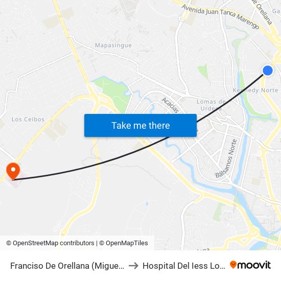 Franciso De Orellana (Miguel H. Alcivar) to Hospital Del Iess Los Ceibos map