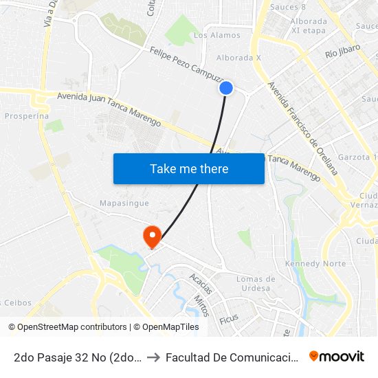 2do Pasaje 32 No (2do Pasaje 32) Y Calle 18j No (Felipe Pezo) to Facultad De Comunicación Social (Facso) Universidad De Guayaquil map