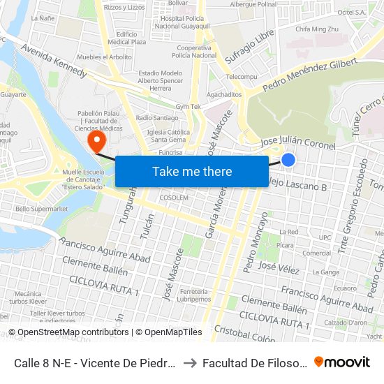 Calle 8 N-E - Vicente De Piedrahita Carbo, 610 to Facultad De Filosofia Y Letras map