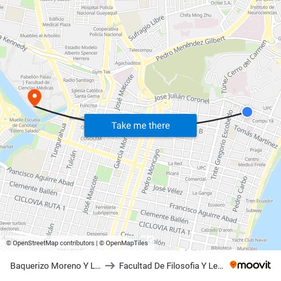 Baquerizo Moreno Y Loja to Facultad De Filosofia Y Letras map