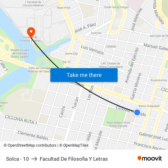Solca - 10 to Facultad De Filosofia Y Letras map