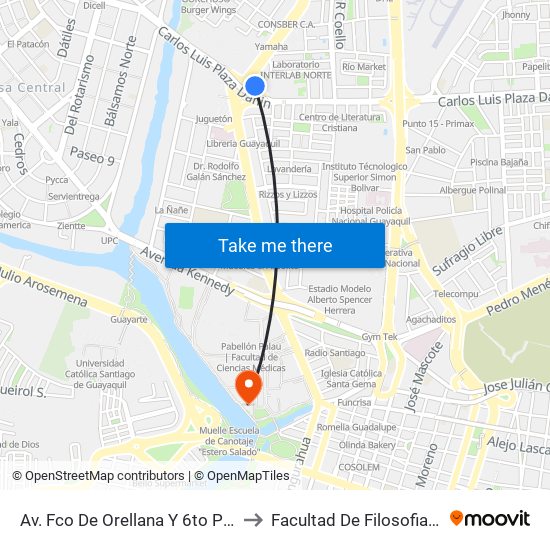 Av. Fco De Orellana  Y  6to Pasaje 9 No to Facultad De Filosofia Y Letras map