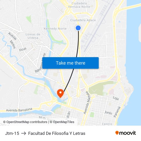 Jtm-15 to Facultad De Filosofia Y Letras map