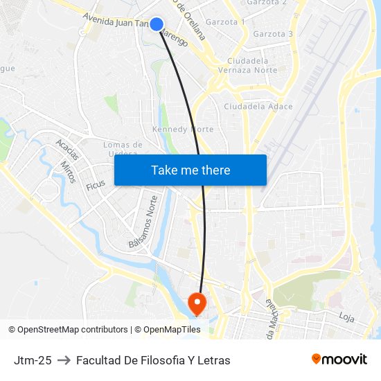 Jtm-25 to Facultad De Filosofia Y Letras map