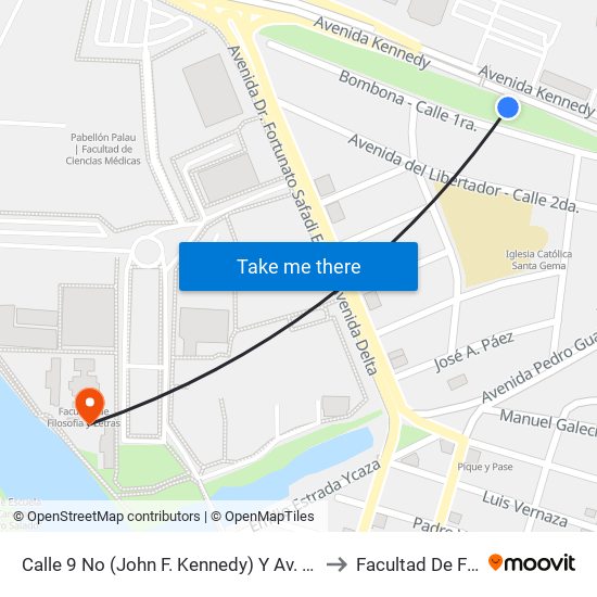 Calle 9 No (John F. Kennedy) Y Av. 7 No (Los Rios) (Parque Bolivariano) to Facultad De Filosofia Y Letras map