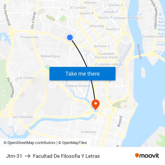 Jtm-31 to Facultad De Filosofia Y Letras map