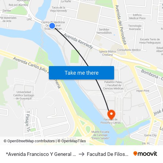 *Avenida Francisco Y General Francisco Bolona to Facultad De Filosofia Y Letras map