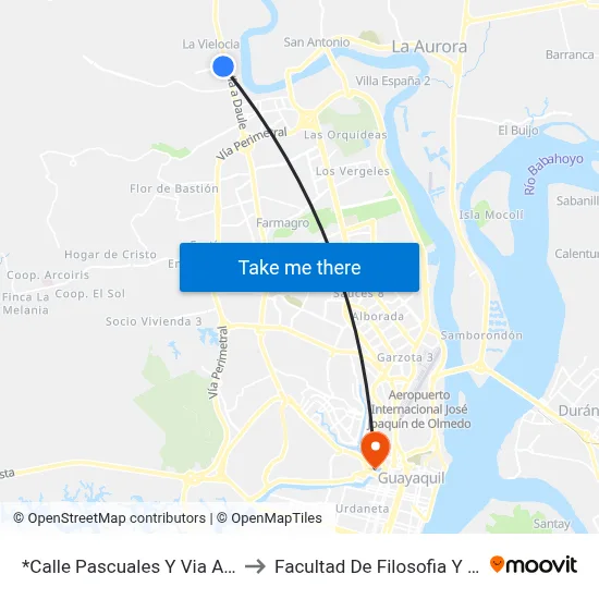 *Calle Pascuales Y Via A Daule to Facultad De Filosofia Y Letras map