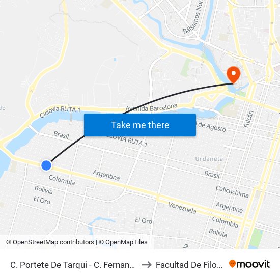 C. Portete De Tarqui - C. Fernando Viviero Av. 44 (S 41) to Facultad De Filosofia Y Letras map