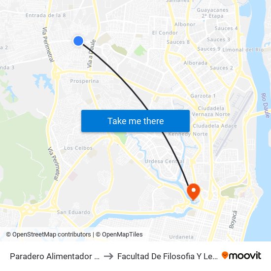 Paradero Alimentador Uvc to Facultad De Filosofia Y Letras map